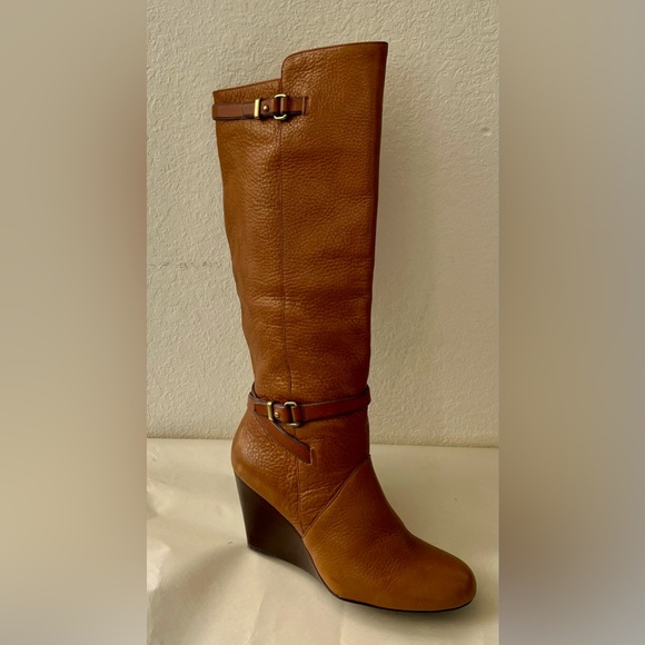 New in box Coach Adair Saddle Pebble Grain Leather Knee High Wedge Boot - Picture 10 of 13